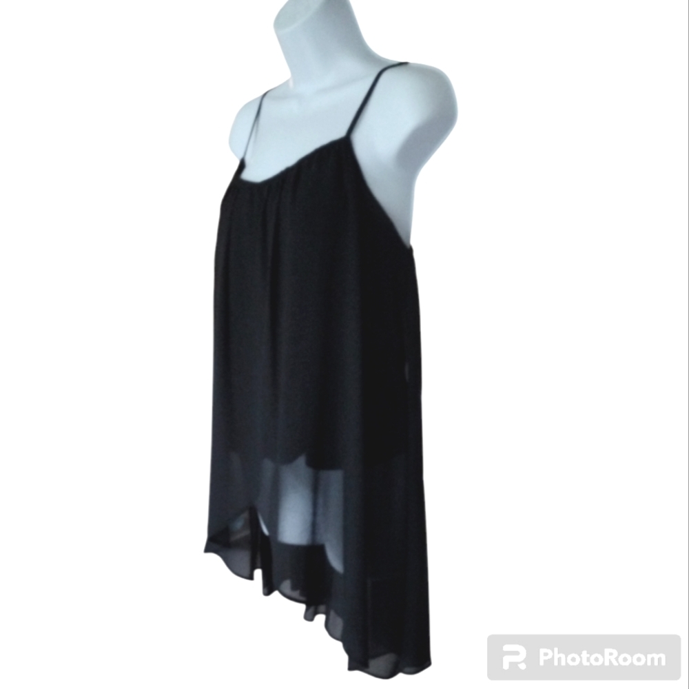 Ya Los Angeles Sleeveless Scoop Neck Black Silk Blend Adjustable Straps Top MED